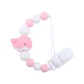 Pink whale silicone pacifier clip chain with soft beads for teething babies - Pink