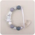 Silicone pacifier chain with neutral grey beads and a white unicorn pendant - Gray