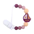 Morandi silicone pacifier clip with cartoon sailboat bead for teething and soothing - Burgundy