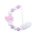 Pink whale silicone pacifier clip with lavender and white teething beads for babies - Light Purple