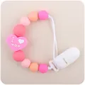 Catenella portaciuccio in silicone rosa con cuore I Love Mom e perline colorate - Rosa