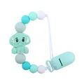 Mint green silicone elephant pacifier clip with colorful teething beads on white background - Mint Green