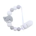 Silicone pacifier clip with grey whale bead and white beads for babies - Light Gray
