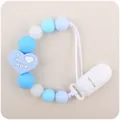 Catenella portaciuccio in silicone blu e bianco con cuore I Love Mom per neonati - Blu