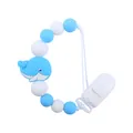 Blue whale silicone baby pacifier clip with light blue and white beads for teething - Dark Blue