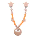 Baby-Schnullerkette aus Buche und Silikon in Orange mit Sternen und Glöckchen - Sonnenblumen Kinderwagenanhänger
