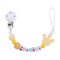 Baby pacifier clip with macaron beads, yellow crown, and knitted silicone textures - White / Pacifier Clip