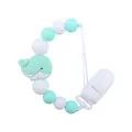 Silicone baby pacifier clip with mint green whale pendant and soft teething beads - Green