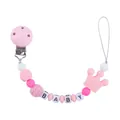 Pink and white silicone baby pacifier clip with crochet beads and baby letter cubes - Pink / Pacifier Clip