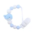 Blue whale silicone pacifier clip and teething chain with soft round beads - Light Blue