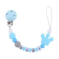 Blue pacifier clip with baby letter beads and handmade crochet beads for infants - Blue / Pacifier Clip