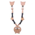 Baby Schnullerketten-Set aus Buchenholz mit grauen Silikonperlen und Katzen-Rassel - Katzen Kinderwagenanhänger