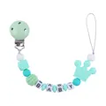 Mint green baby pacifier clip with crochet beads, crown pendant and BABY letter cubes - Mint Green / Pacifier Clip