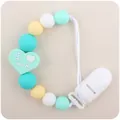 Catenella portaciuccio in silicone con cuore menta scritta I Love Mom e perline - Verde menta