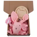 Pink baby gift set with rabbit security blanket, silicone teether and pacifier - Pink