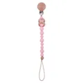 Chupetero de cuentas de silicona rosa y madera de haya con clip de madera y metal - Rosa