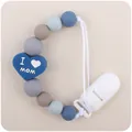 Catenella portaciuccio in silicone blu con cuore I LOVE MOM e perline grigie - Blu Scuro