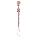 Sujetachupetes de cuentas de silicona lila y madera de haya natural para bebés - Rosa Palo