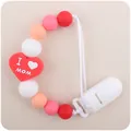 Catenella portaciuccio in silicone con cuore I Love MOM e perline colorate rosa - Rosso