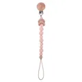 Chupetero para bebé con cuentas de silicona rosa y anillo de madera de haya natural - Rosa Claro