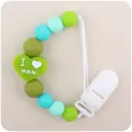 Catenella portaciuccio in silicone con cuore I LOVE MOM e perline verdi per neonati - Verde