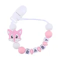 Roze en witte siliconen fopspeenketting met baby-letters en cartoon vos-hanger - Roze