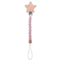 Silicone pacifier clip with pink beads and a star-shaped beech wood fastener for babies - Dusty Rose