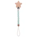 Pacifier clip with mint green silicone beads and star-shaped beech wood fastener - Light Green