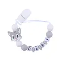 Siliconen speenketting met grijze vos-bedel en BABY-letterkralen voor baby's - Lichtgrijs