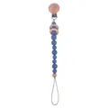 Baby Schnullerkette mit matten blauen Silikonperlen und Natur-Buchenholzring - Dunkelblau