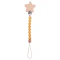 Handmade silicone and beech wood pacifier clip with yellow beads and star-shaped wood clip - Turmeric