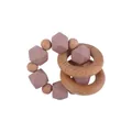 Baby teething ring with natural beech wood and dusty mauve silicone beads - Khaki