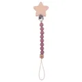 Dusty pink silicone bead pacifier clip with beech wood star and engraved square bead - Dark Mauve