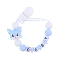 Siliconen fopspeenketting in blauw en wit met baby letters en een vos hanger - Lichtblauw