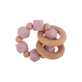 Baby beech wood and dusty pink silicone bead teether ring with dual wooden rings - Dusty Rose