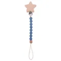 Silicone pacifier clip with morandi blue beads and star-shaped beech wood clip - Dark Blue