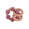 Silicone baby teething bracelet with dusty pink beads and natural beech wood rings - Dark Mauve