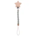 Silicone and beech wood pacifier clip with star pattern beads in sage green - Sage Green