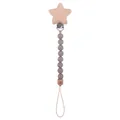 Silicone bead pacifier chain with beech wood star clip and engraved square block - Dark Taupe