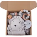 5-piece baby gift set with grey lion comforter, silicone pacifier, and wood teether - Gray