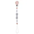 Beech wood pacifier clip with neutral grey and white silicone and crochet beads - Pacifier Clip / Gray