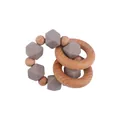Anello da dentizione per neonati in legno di faggio naturale e perle di silicone grigio - Cachi