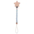 Baby pacifier clip with beech wood star and soft blue silicone beads on a durable rope - Grey Blue