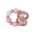 Perles au crochet rose et blanc avec anneaux en bois pour dentition de bébé - Gélatine de dentition / Rose