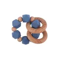 Anello da dentizione per neonati in legno di faggio e perle di silicone grigio-blu geometriche - Blu Scuro
