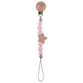 Catenella portaciuccio in silicone rosa e legno di faggio con stella e clip di sicurezza - Rosa