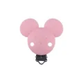 Pink silicone cartoon mouse pacifier clip with secure metal fastener for baby accessories - Pink