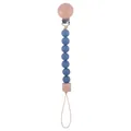 Baby speenketting van blauwe siliconen en beukenhout met natuurlijke houten kralen - Donkerblauw