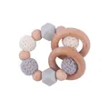 Hochet bébé fait main en bois de hêtre et silicone avec des perles au crochet - Gélatine de dentition / Gris
