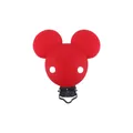 Red mouse silicone pacifier clip with metal fastener for infant accessory protection - Red